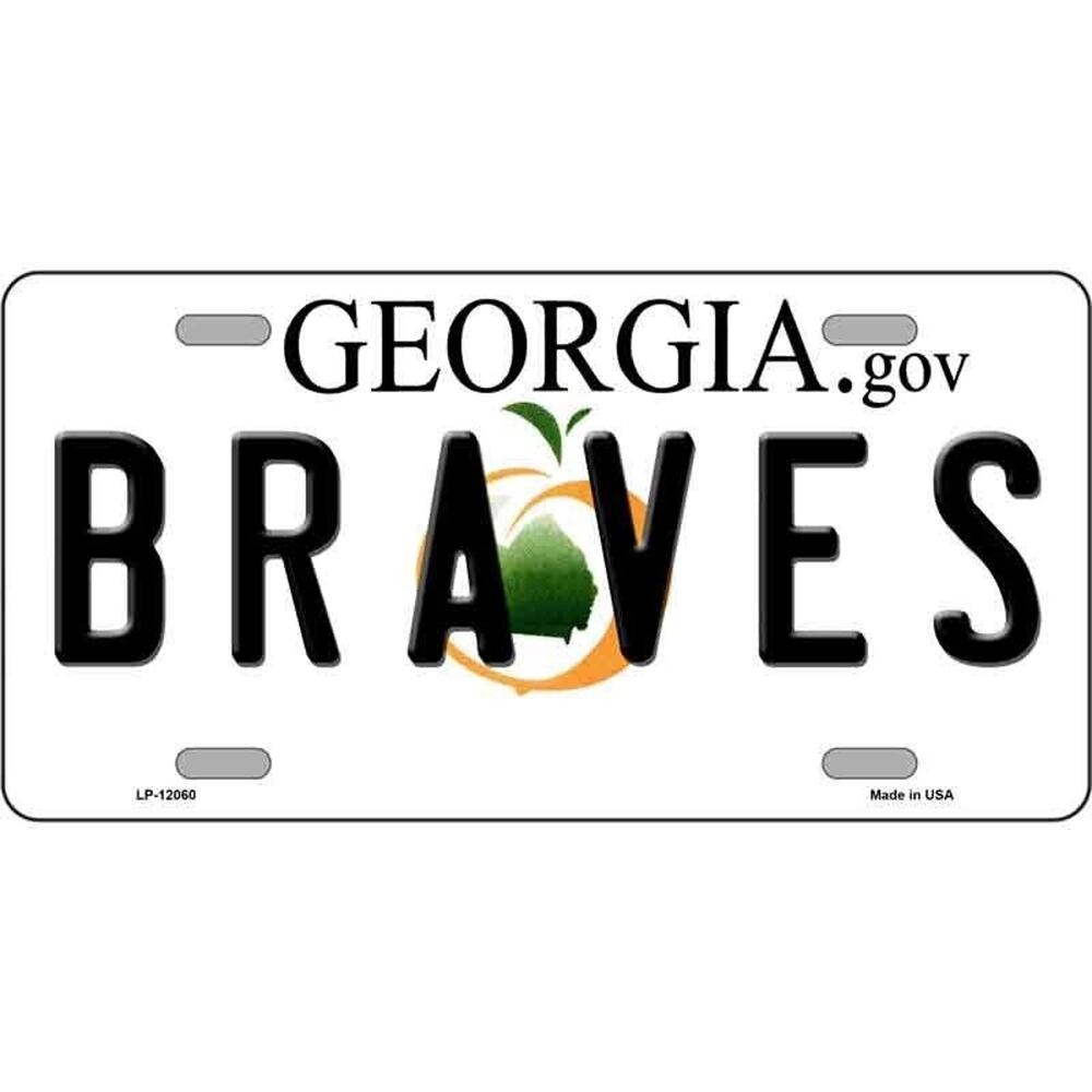 MLB Braves License Plate Tag Metal Atlanta Wall Sign ATL Baseball White New